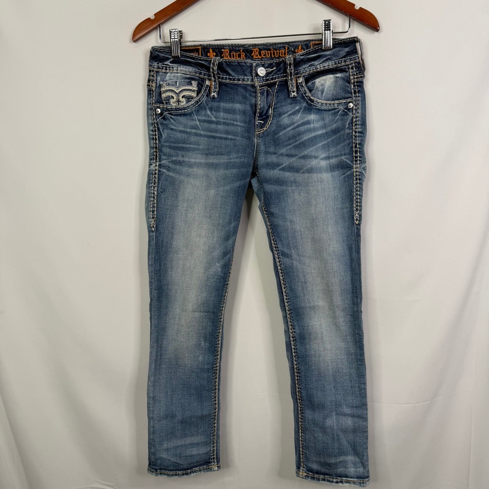 Rock Revival Abrienda Low RIse Cropped Jeans Size 26 Embellished Flap Pocket - Picture 14 of 14